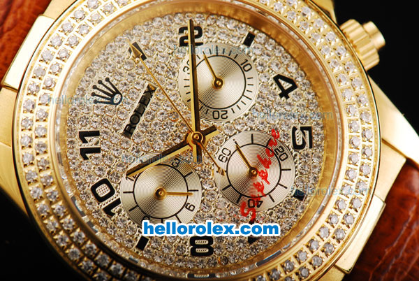 Rolex Daytona Automatic Movement Gold Case with Diamond Bezel-Diamond Dial and Black Numeral Hour Markers - Click Image to Close